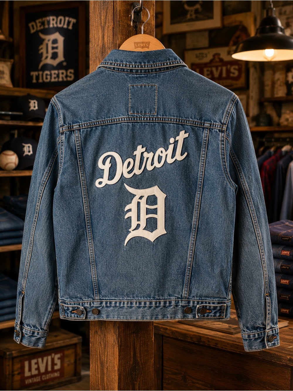 Levi’s x MLB Detroit Tigers Denim Trucker Jacket Embroidered NWT Women’s XL